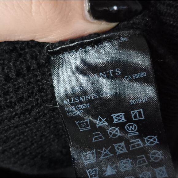 All Saints Rias Sweater Black Distressed Designer Street Edgy Academia Grunge - Picture 4 of 7